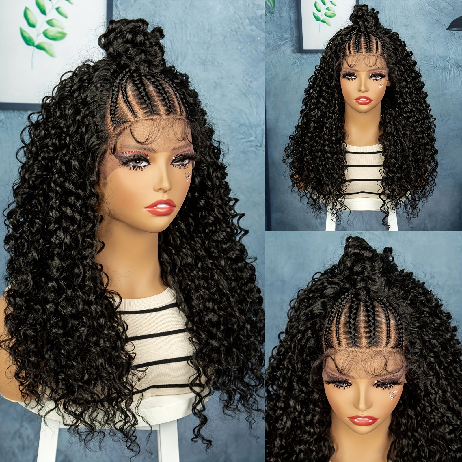 13*4 Front Lace High Quality Wig Black Chemical Fiber Braid Headband